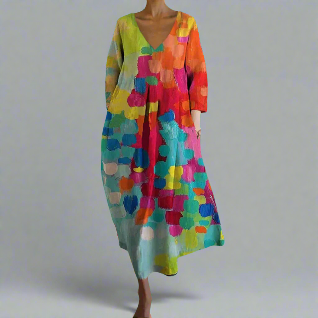 Lumi - Elegant Abstract Floral Print Maxi Dress
