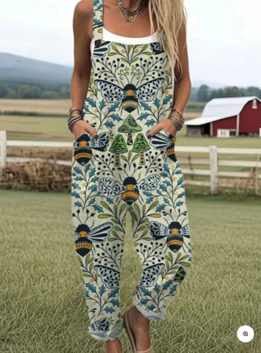 Deborah - Bee Floral Art Print Jumpsuit