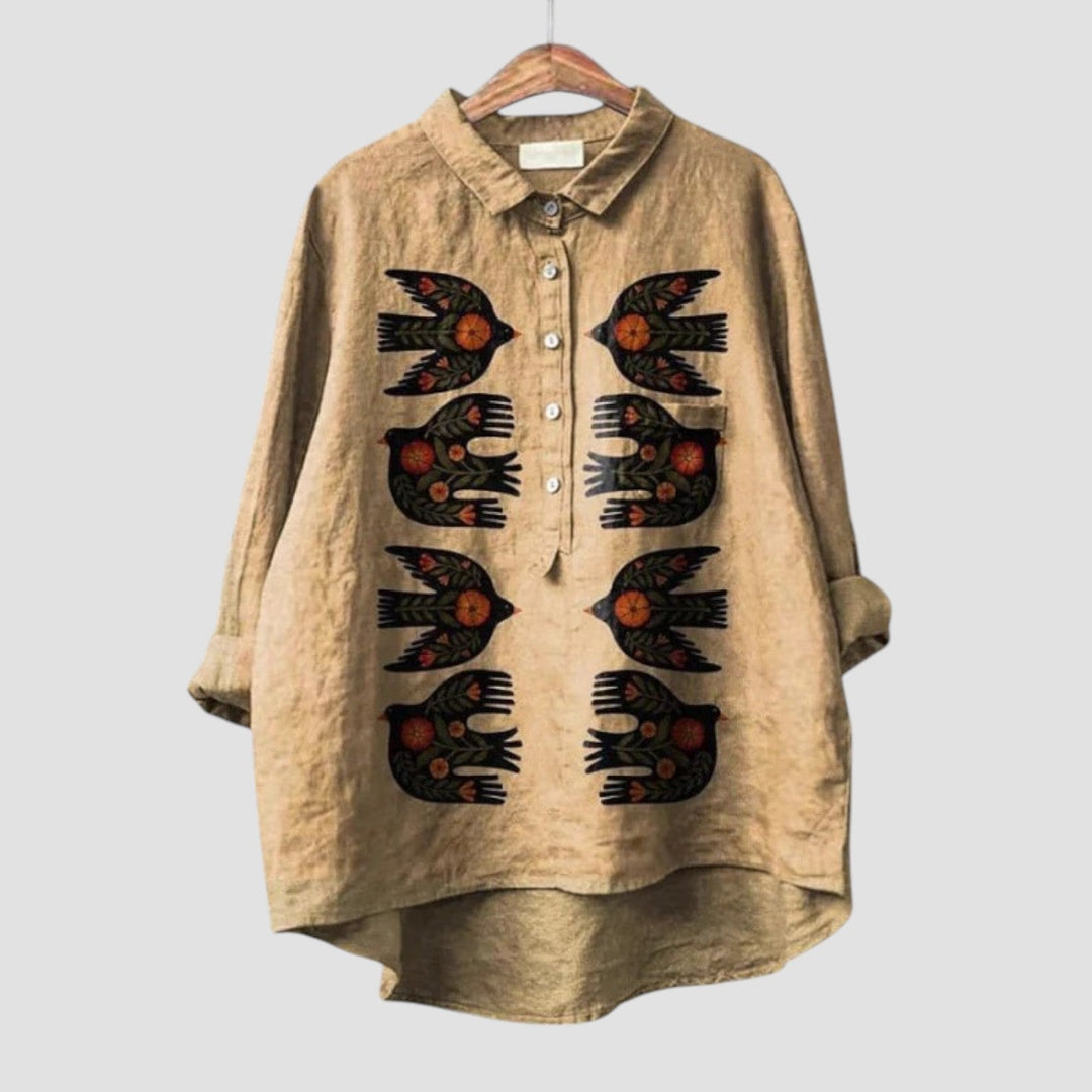 Avynna™ | 2025 – Embroidered Bird Blouse