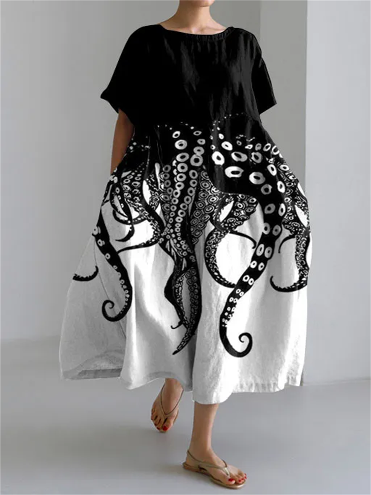 Tessie - Short Sleeve Dress with Tentacle Pattern