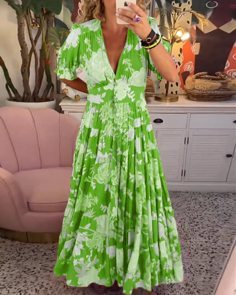 Catrisa™ | Floral Print V-neck Pocket Dress